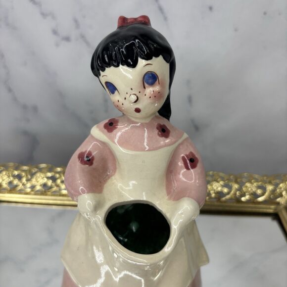 Vtg 40s 50s Peasant Pottery Art Sally girl Figurine Planter 7" Kitschy Cottage - Picture 4 of 13